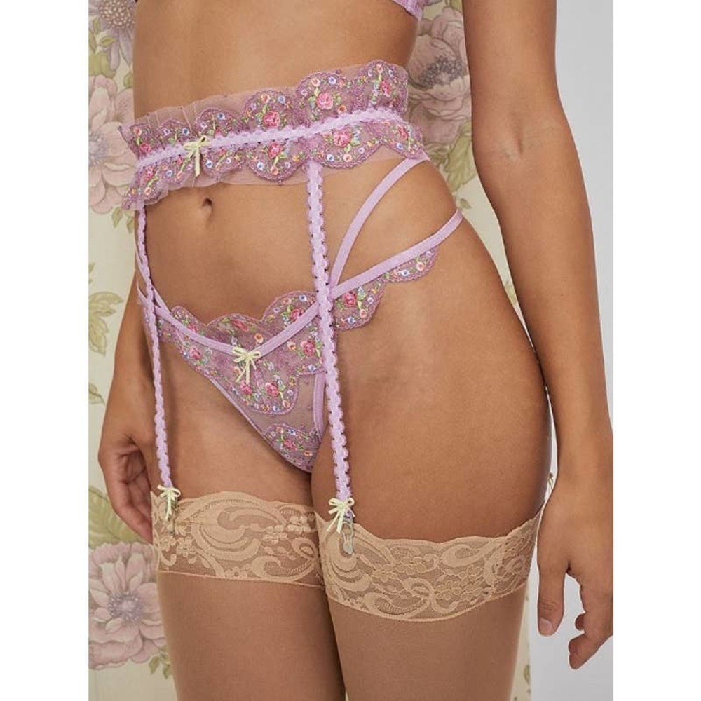 For Love & Lemons NWT Daphne Embroidered Garter Belt Intimate Purple Size Large